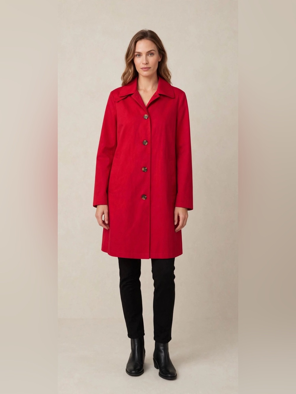 Ralph Lauren Bold Red Button-Front Trench Coat - Water Resistant